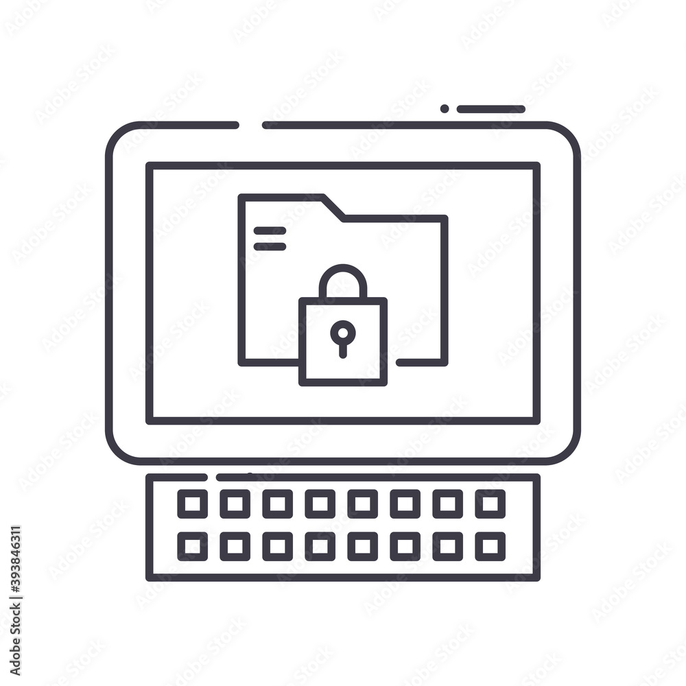 Data security icon, linear isolated illustration, thin line vector, web design sign, outline concept symbol with editable stroke on white background.
