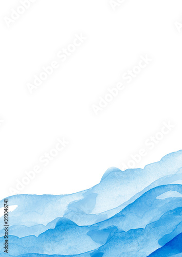 Watercolor line of blue paint  splash  smear  blot  abstraction. Used for a variety of design and decoration. Strokes of paint  lines  splash. Horizontal line background. Blue sea  Hill  fog mountain