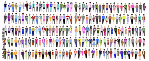 Set of 200 full body diverse business people. Flat icons design white isolated. Vector graphic illustration. Man and woman, Different nationalities characters