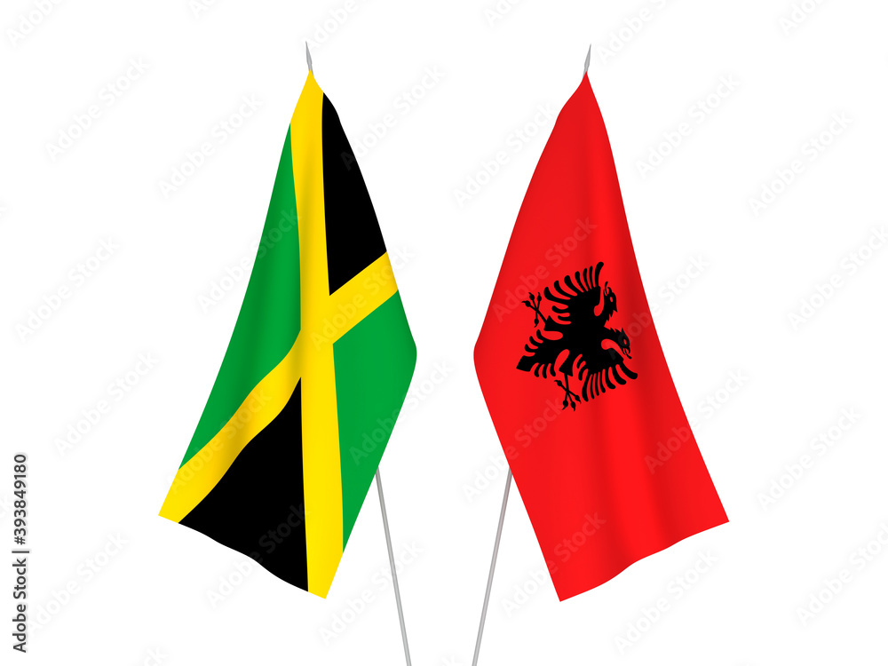 Republic of Albania and Jamaica flags Republic of Albania and Jamaica flags