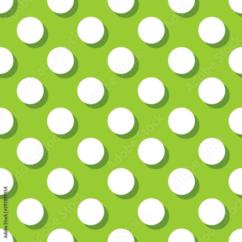 Tile vector pattern with white polka dots with shadow on green background