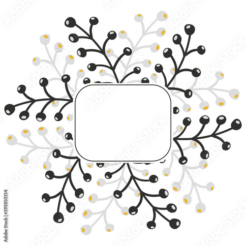Black and white vector frame in rustic style. Hand drawn wreath of branches. minimalism, simplicity. Isolated on white. 