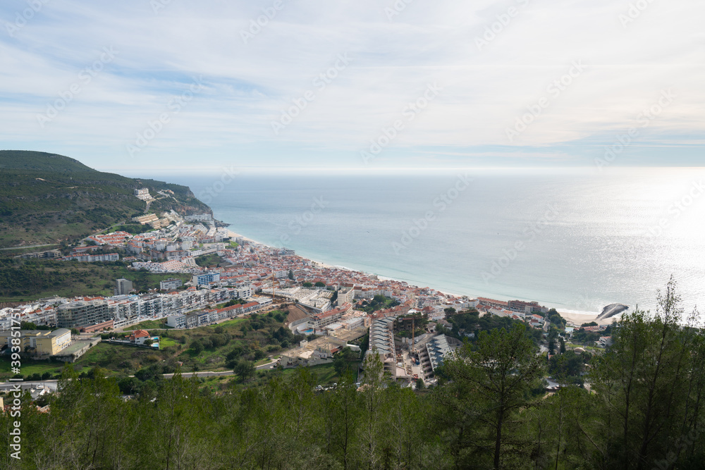 View of Sesimbra city from the city castle, in Portugal
