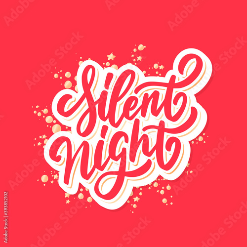 Silent Night. Merry Christmas vector lettering greeting card.