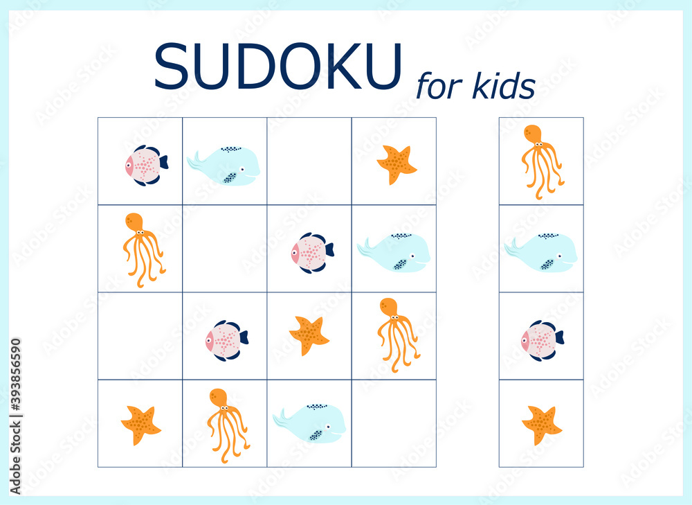 sudoku for kids. Sudoku. Children's puzzles. Educational game for children. sea world