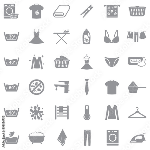 Laundry Washing Icons. Gray Flat Design. Vector Illustration.