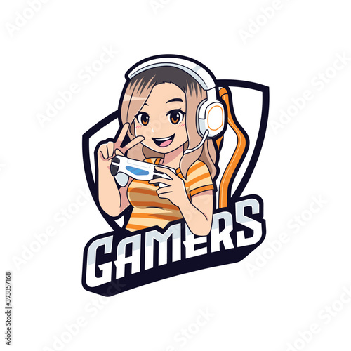 Attractive female gamer character esport logo template