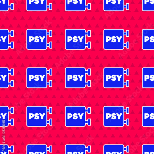 Blue Psychology icon isolated seamless pattern on red background. Psi symbol. Mental health concept, psychoanalysis analysis and psychotherapy. Vector.