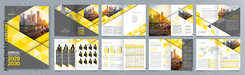 Corporate business presentation guide brochure template, Annual report, 16 page minimalist flat geometric business brochure design template, A4 size.