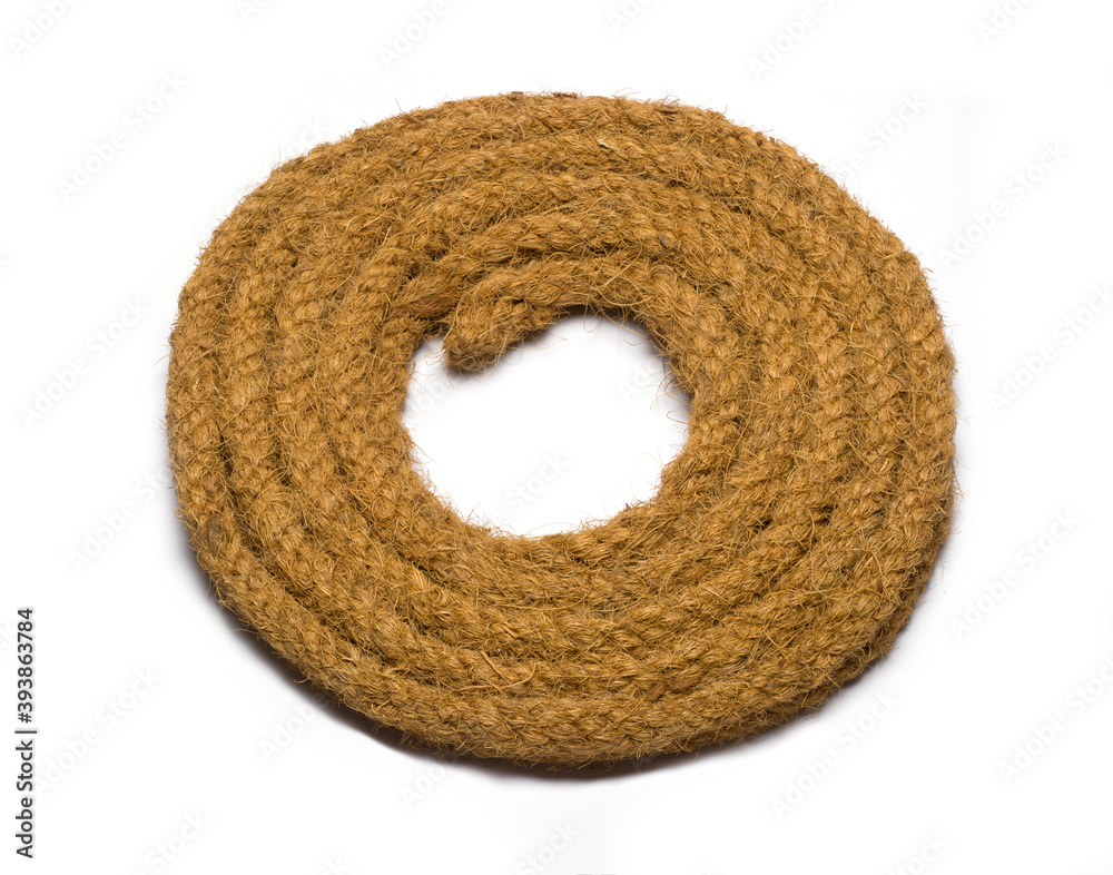 Circle jute rope, rope loop isolated on white background hand made ind india