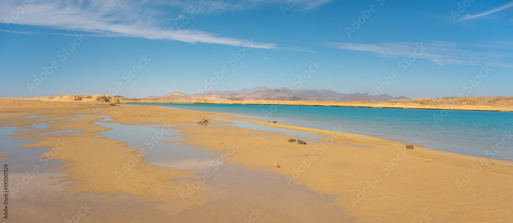 Desert landscape and salt lake in national park Ras Mohammed, Sinai, Egypt. Desert landscape and salt lake in national park Ras Mohammed, Sinai, Egypt.