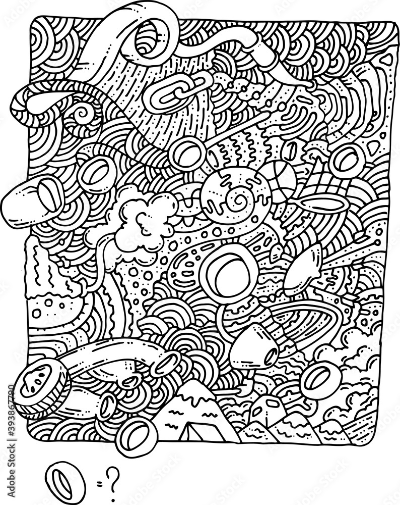 How many rings are there. Visual riddle for adults and children in doodle style How many rings are there. Visual riddle for adults and children in doodle style