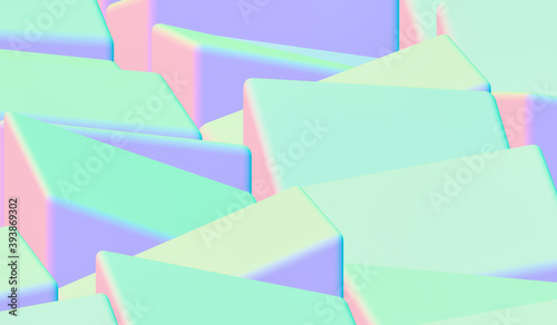 Abstract gradient blue, green and pink geometric background; simple geometric pattern; close up of pastel polygons; perspective view; 3d rendering, 3d illustration