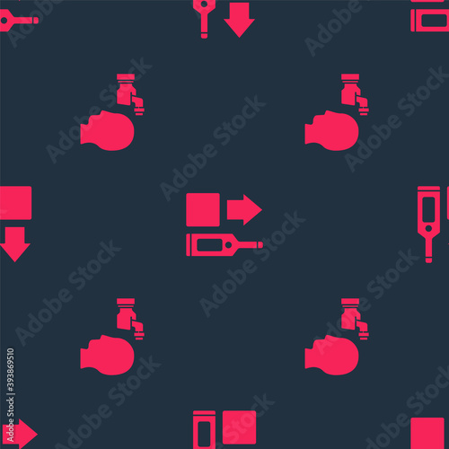 Set Checking body temperature and Digital thermometer on seamless pattern. Vector.