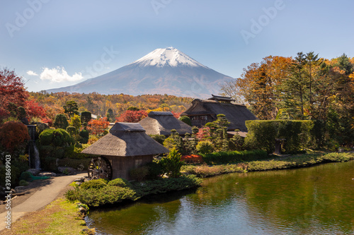 The ancient Oshino Hakkai village with Mt. Fuji Yamanashi Prefecture, Japan. photo