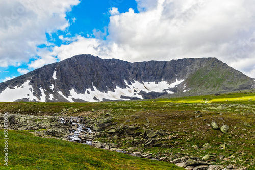 mountain range in the subpolar urals on a summer day