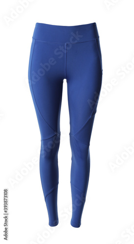 Blue women's leggins isolated on white. Sports clothing photo