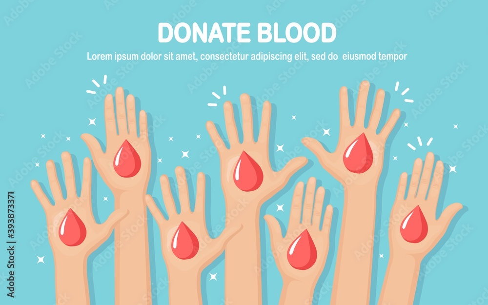 Red blood drop in hands isolated on white background. Donation, transfusion in medicine laboratory concept. Save patient life. Vector flat design Red blood drop in hands isolated on white background. Donation, transfusion in medicine laboratory concept. Save patient life. Vector flat design