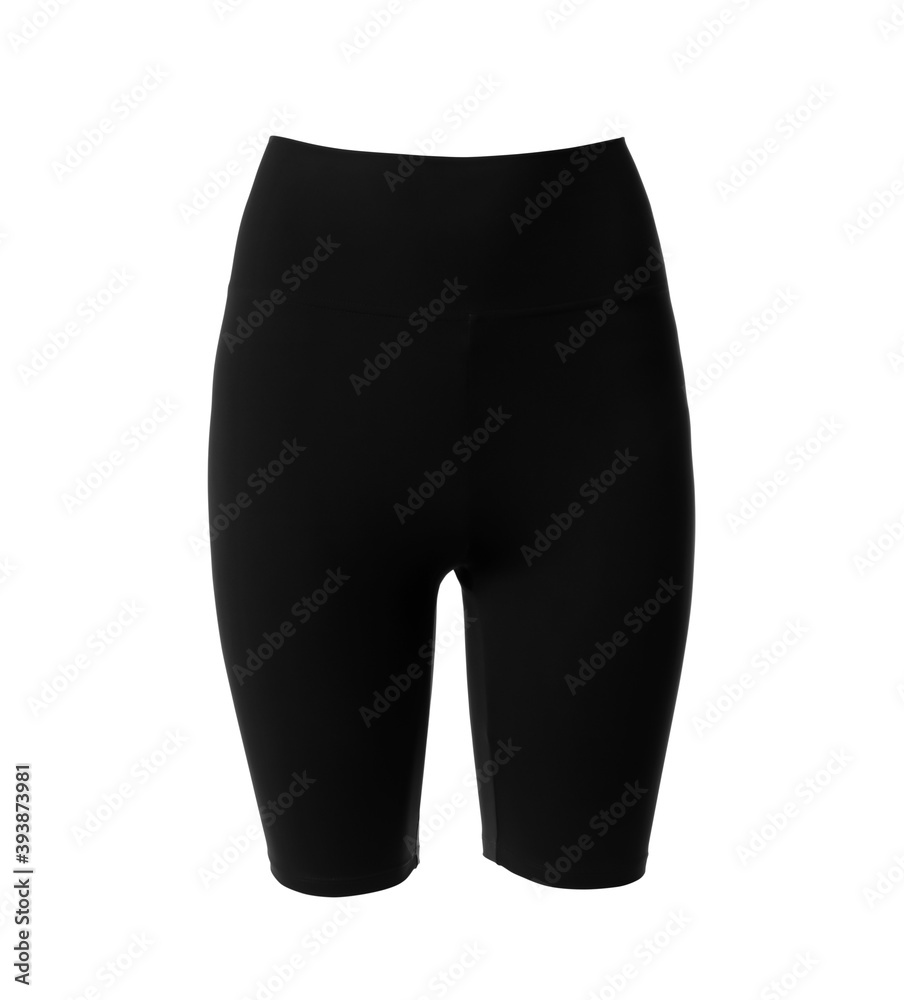 Black women's cycling shorts isolated on white. Sports clothing Black women's cycling shorts isolated on white. Sports clothing
