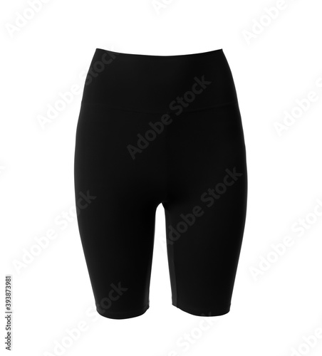 Black women's cycling shorts isolated on white. Sports clothing photo
