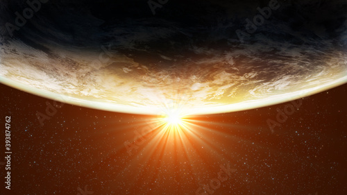 Earth with sun  3D Illustration photo