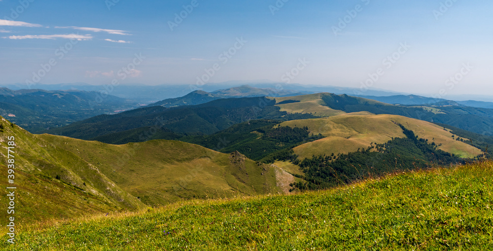 View from Oslea hill summit in Valcan mountains in Romania