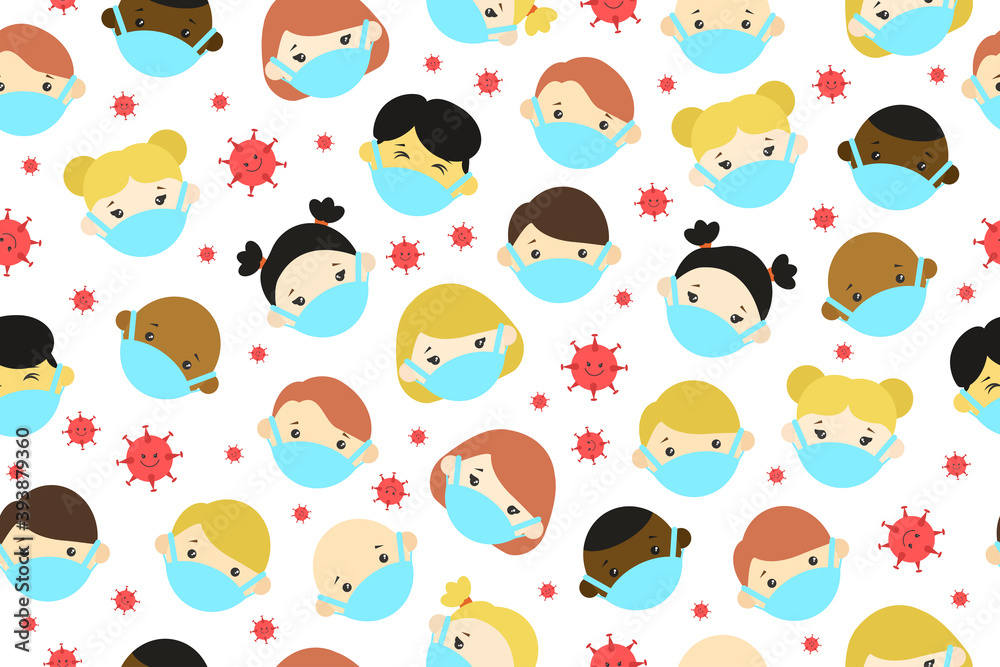 Seamless pattern. People in medical masks. The virus is in the crowd. A dangerous disease. Epidemic. Pandemic. Vector background. Seamless pattern. People in medical masks. The virus is in the crowd. A dangerous disease. Epidemic. Pandemic. Vector background.