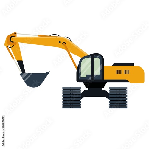 Excavator industrial machinery icon isolated on white background. Vector illustration. Digger, Shovel, mining machine.