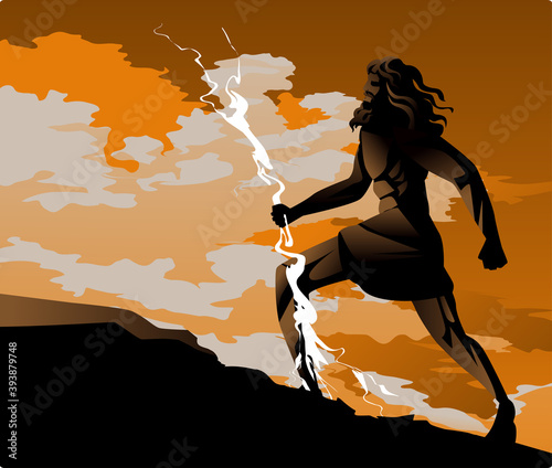 orange and black ceramic of zeus god of ray