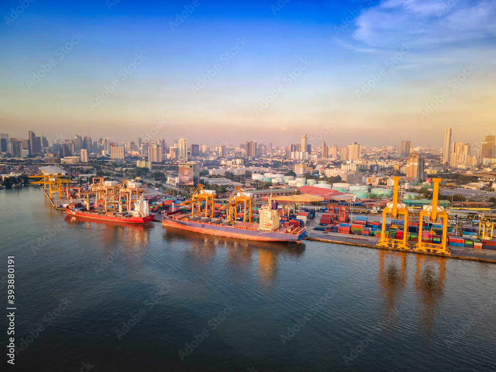 Port at twilight time, Boat Shipping Concept. Port at twilight time, Boat Shipping Concept.