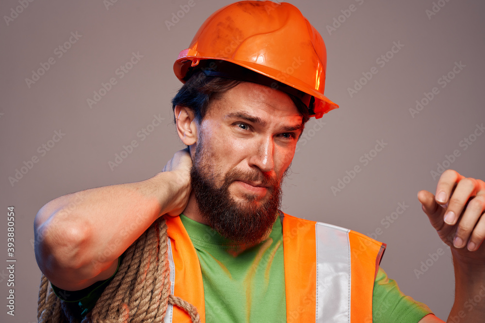 man in construction uniform orange hard hat construction cropped view