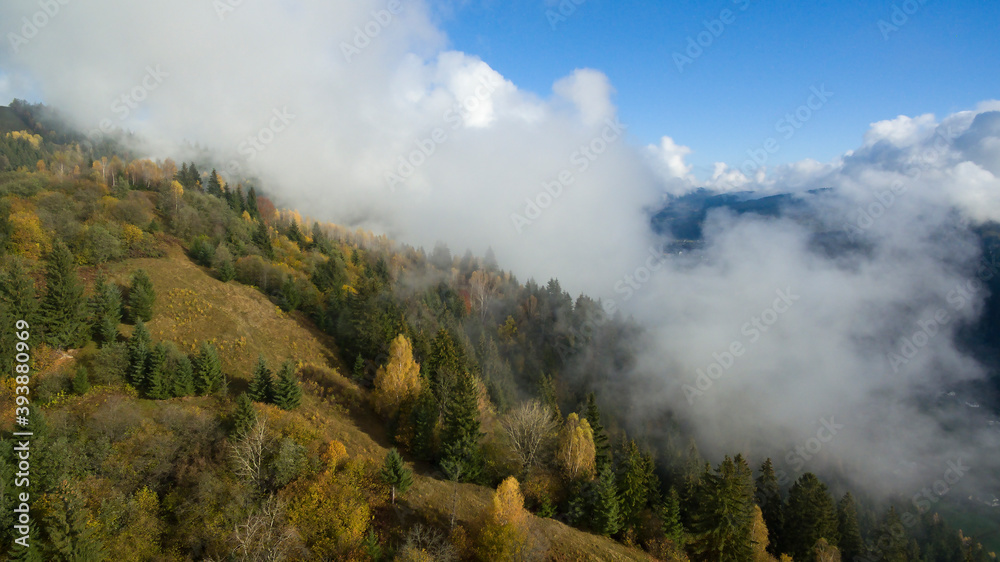  Landscape mountains Carpathians Ukraine autumn and trees on the rocks.
