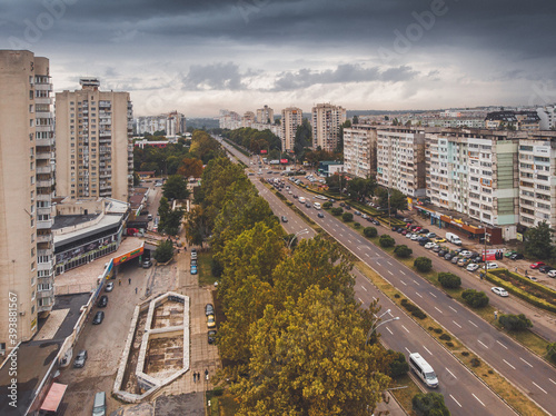 Chisinau, the capital city of Republic of Moldova. Panoramic view from a drone.
