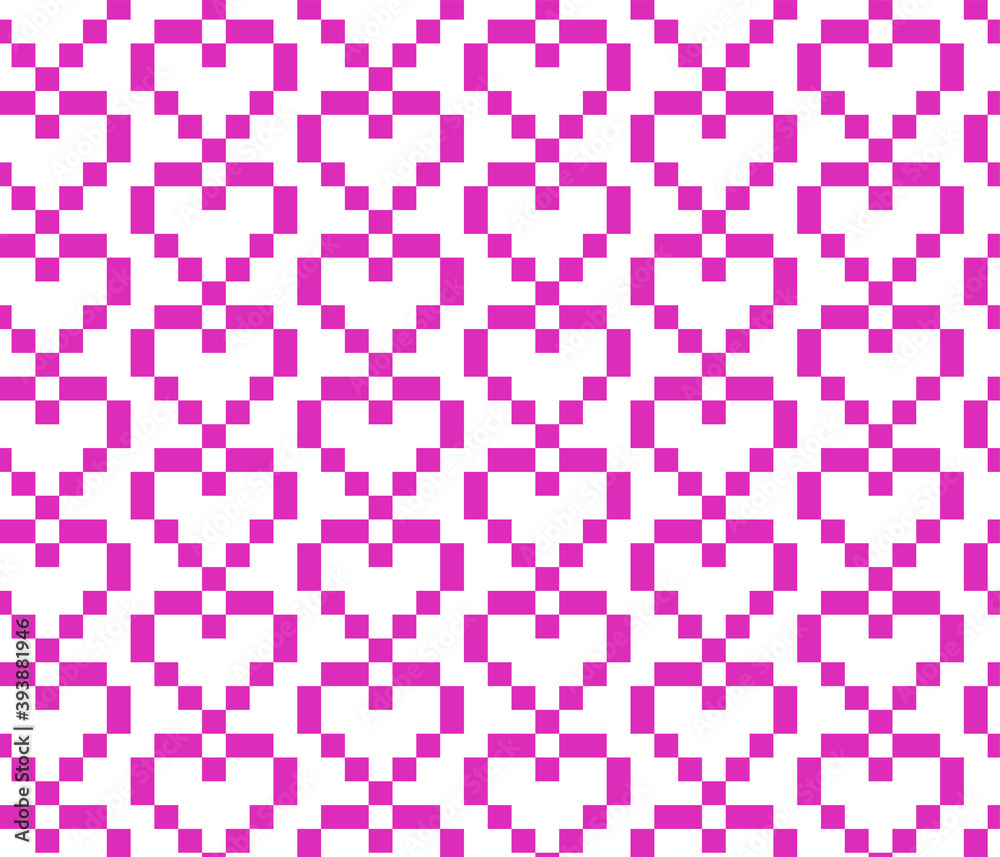 Seamless vector pixel love hearts pattern. Pink Valentine's day background. 10 eps design. For web, cover, wrapping, textile, banner etc. Seamless vector pixel love hearts pattern. Pink Valentine's day background. 10 eps design. For web, cover, wrapping, textile, banner etc.