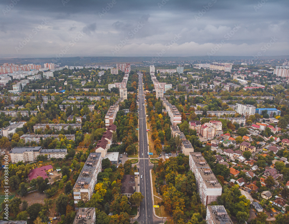 Chisinau, the capital city of Republic of Moldova. Panoramic view from a drone.