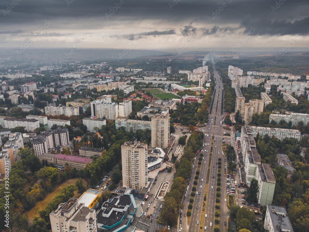 Chisinau, the capital city of Republic of Moldova. Panoramic view from a drone.