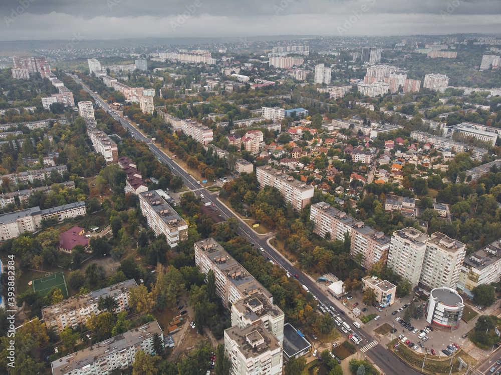 Chisinau, the capital city of Republic of Moldova. Panoramic view from a drone.