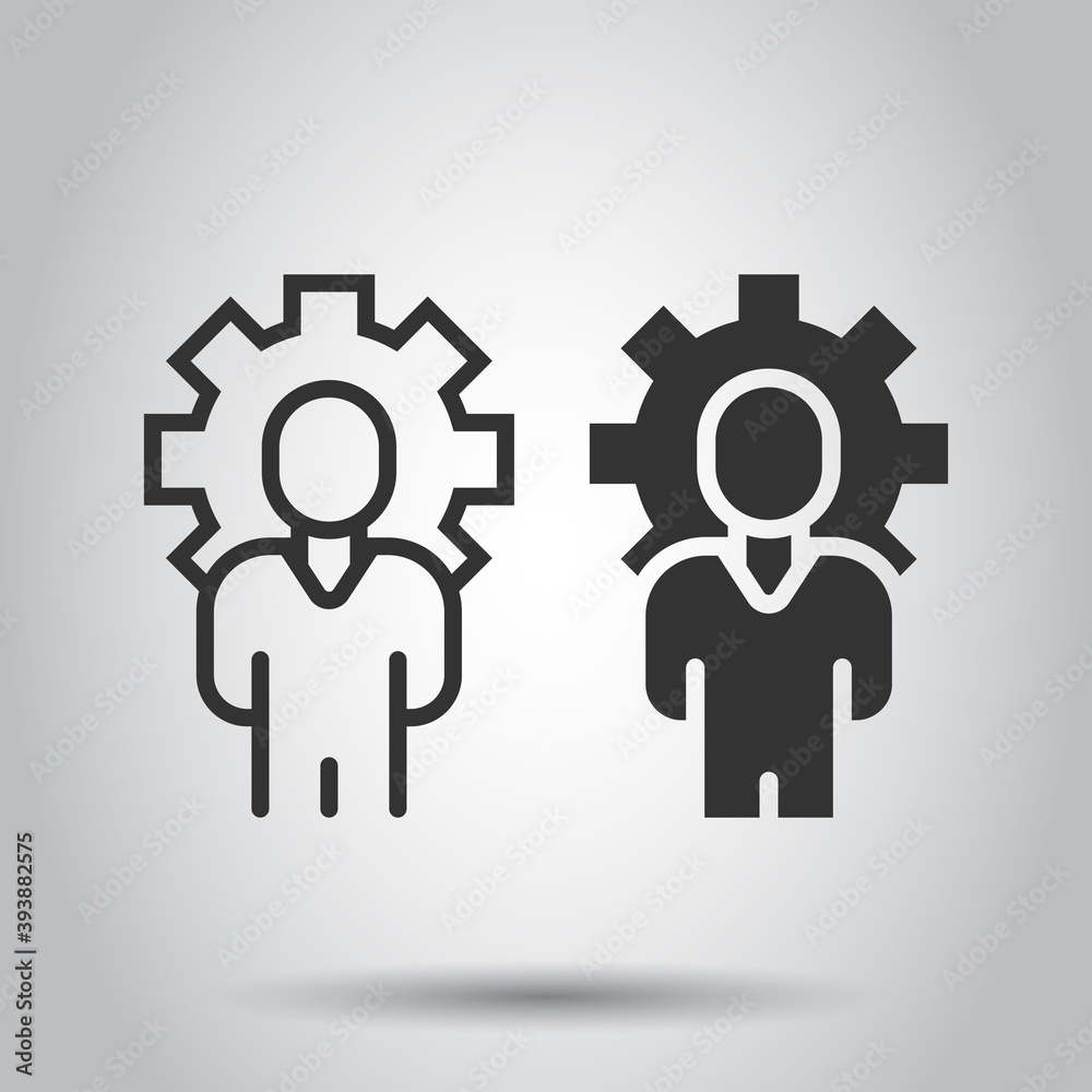 People with gear icon in flat style. Person cogwheel vector illustration on white isolated background. Teamwork business concept.