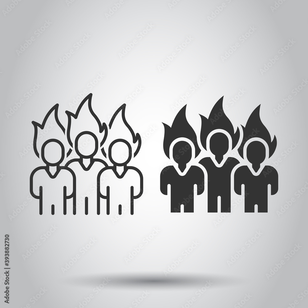 People with flame head icon in flat style. Stress expression vector illustration on white isolated background. Health problem business concept. People with flame head icon in flat style. Stress expression vector illustration on white isolated background. Health problem business concept.