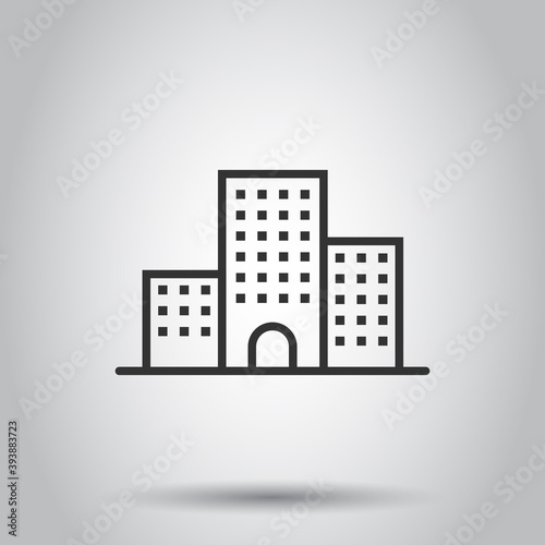 Building icon in flat style. Town skyscraper apartment vector illustration on white isolated background. City tower business concept.