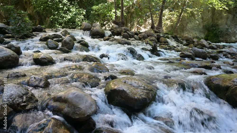 Mountain water stream flowing over big stones Mountain water stream flowing over big stones