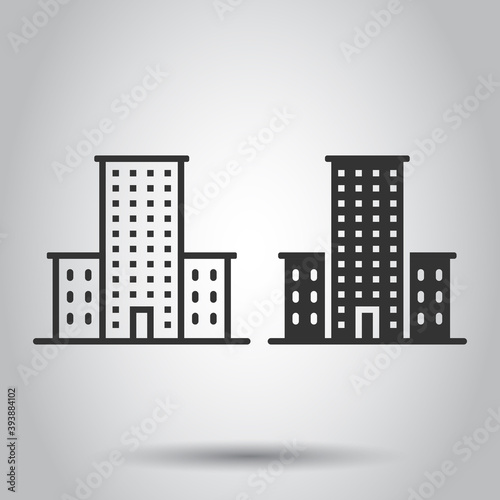 Building icon in flat style. Town skyscraper apartment vector illustration on white isolated background. City tower business concept.