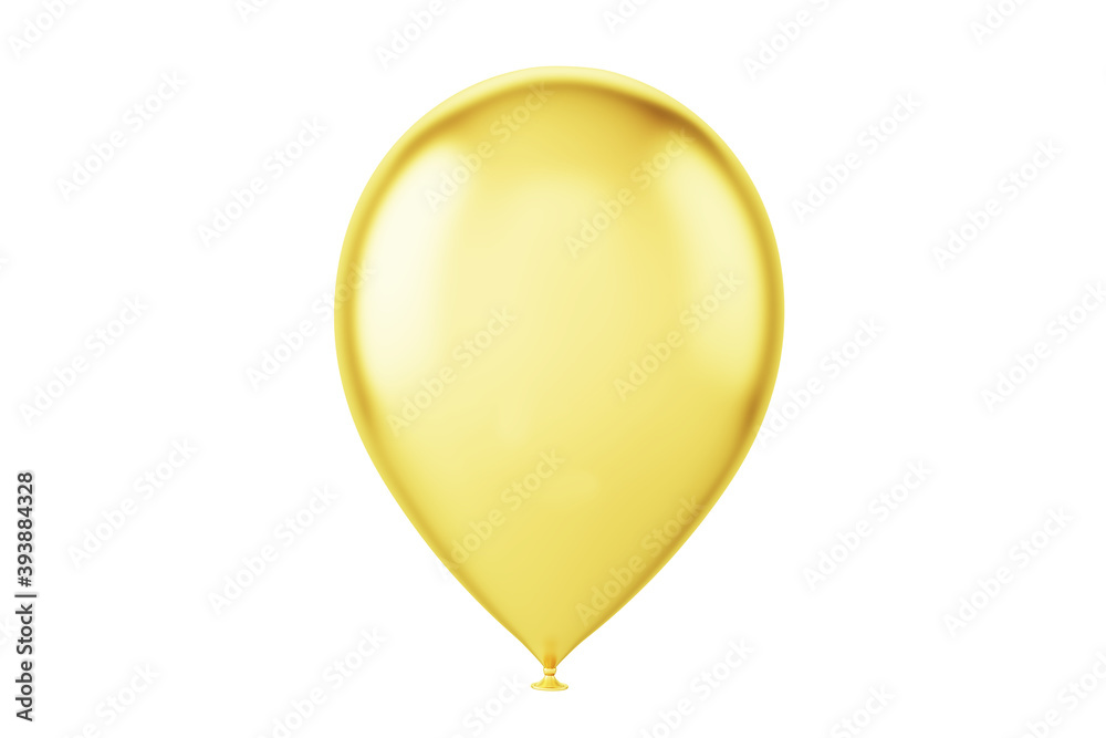one yellow balloon close up isolated on white, 3d render