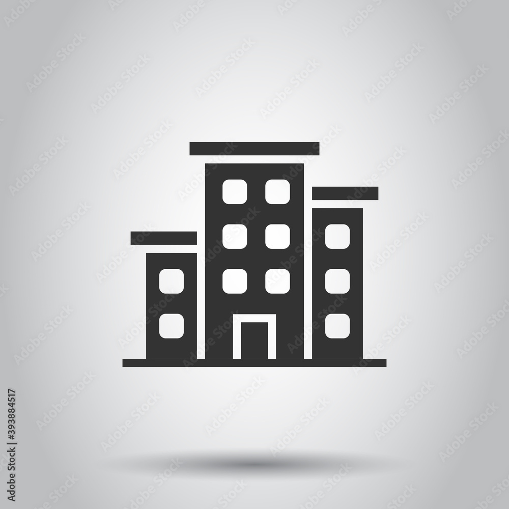 Building icon in flat style. Town skyscraper apartment vector illustration on white isolated background. City tower business concept. Building icon in flat style. Town skyscraper apartment vector illustration on white isolated background. City tower business concept.