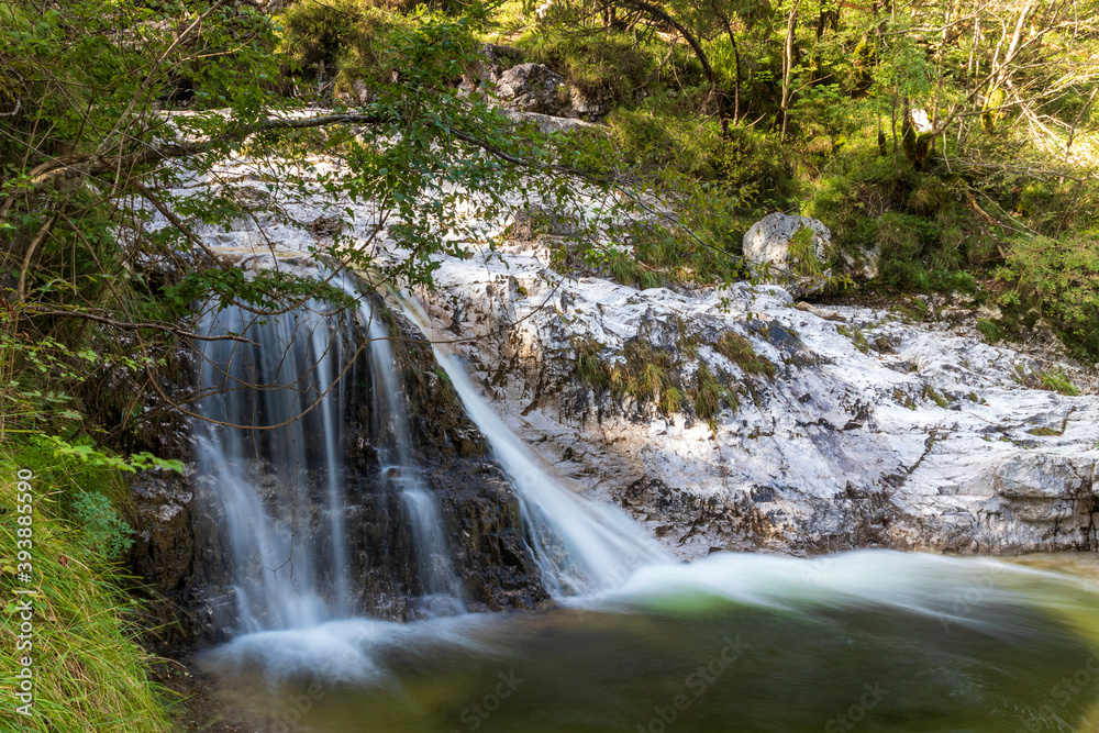 Obraz premium Landscape and waterfall at Cadini del Brenton - Sospirolo - Italy