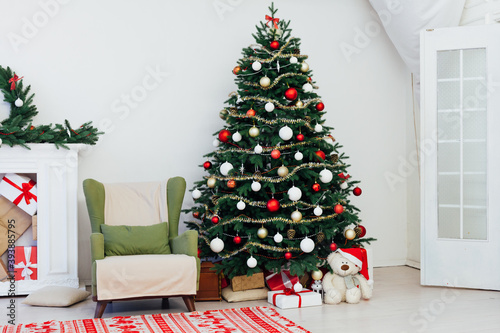 Christmas interior of the Christmas tree Pine New Year gifts