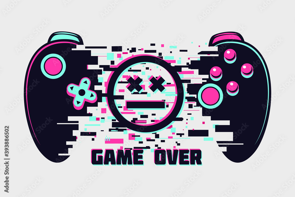 Video game gamepad with glitch effect. Cyberpunk style illustration.  Virtual reality concept. Cyber sport online tournament. Vector  illustration. Stock ベクター | Adobe Stock