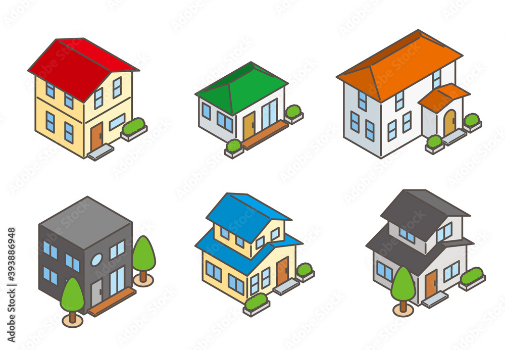 家のイラストセット アイソメトリック Stock Vector Adobe Stock