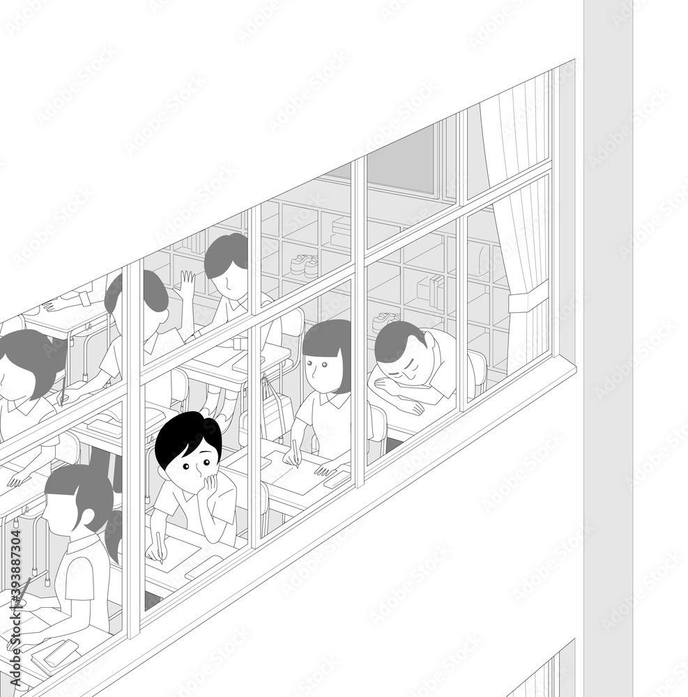 学校 校舎 教室 窓際 生徒 漫画風背景素材 Stock Vector Adobe Stock