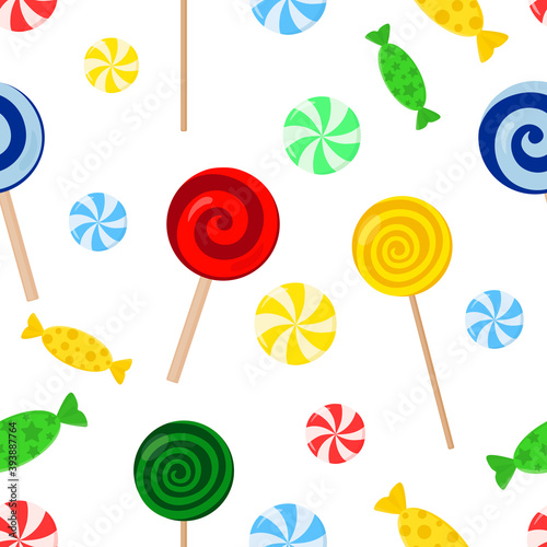 Seamless pattern candy lollipop caramel vector illustration